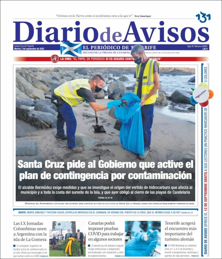 Portada de Diarios de Avisos (España)