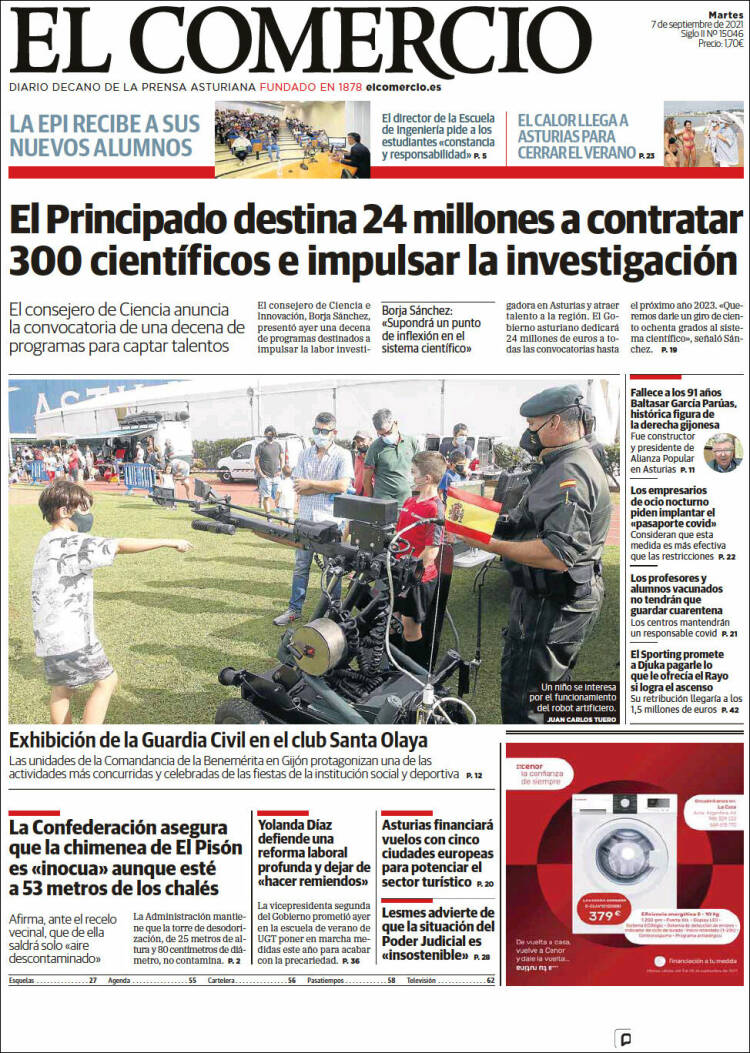 Portada de El Comercio - Gijón (España)