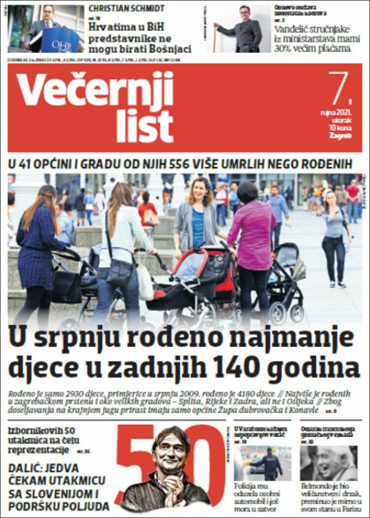 Portada de Večernji (Croacia)