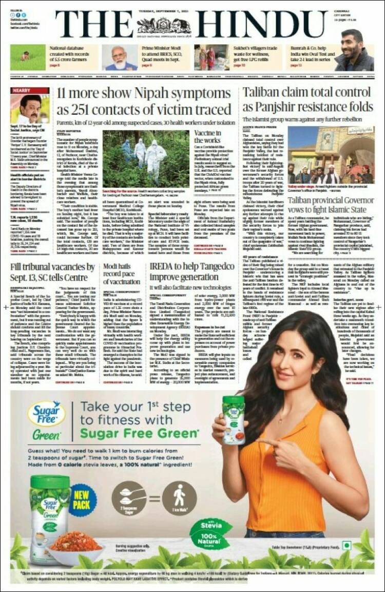 Portada de The Hindu (India)