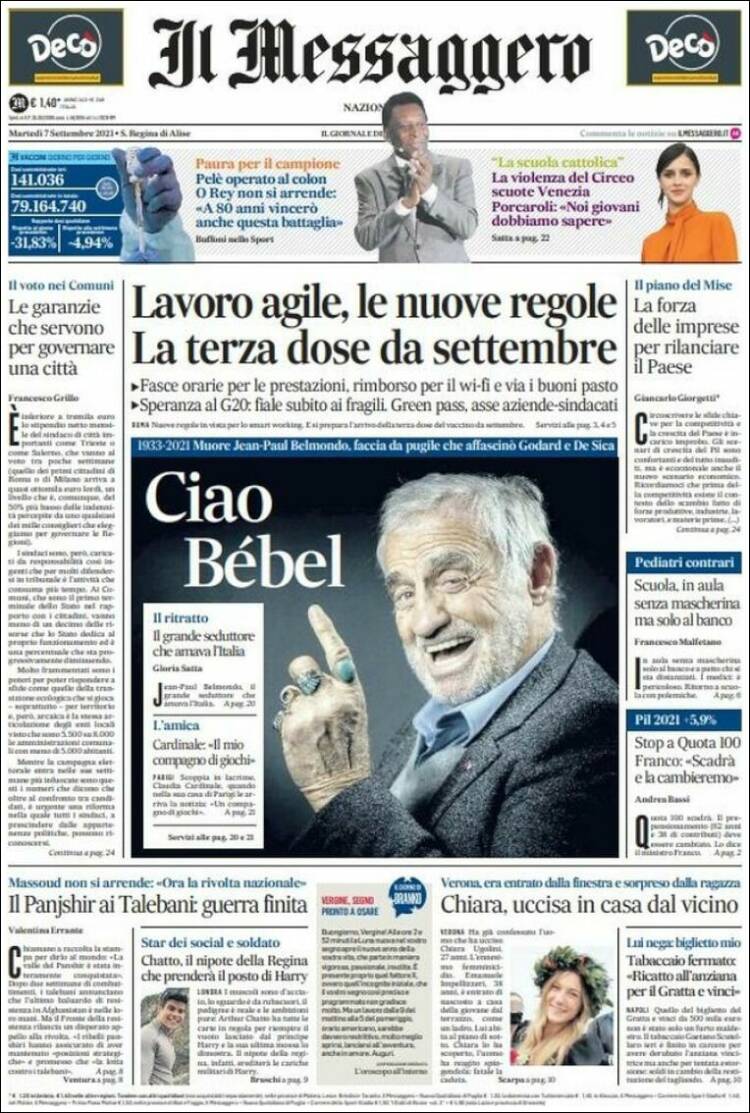 Portada de Il Messaggero (Italia)