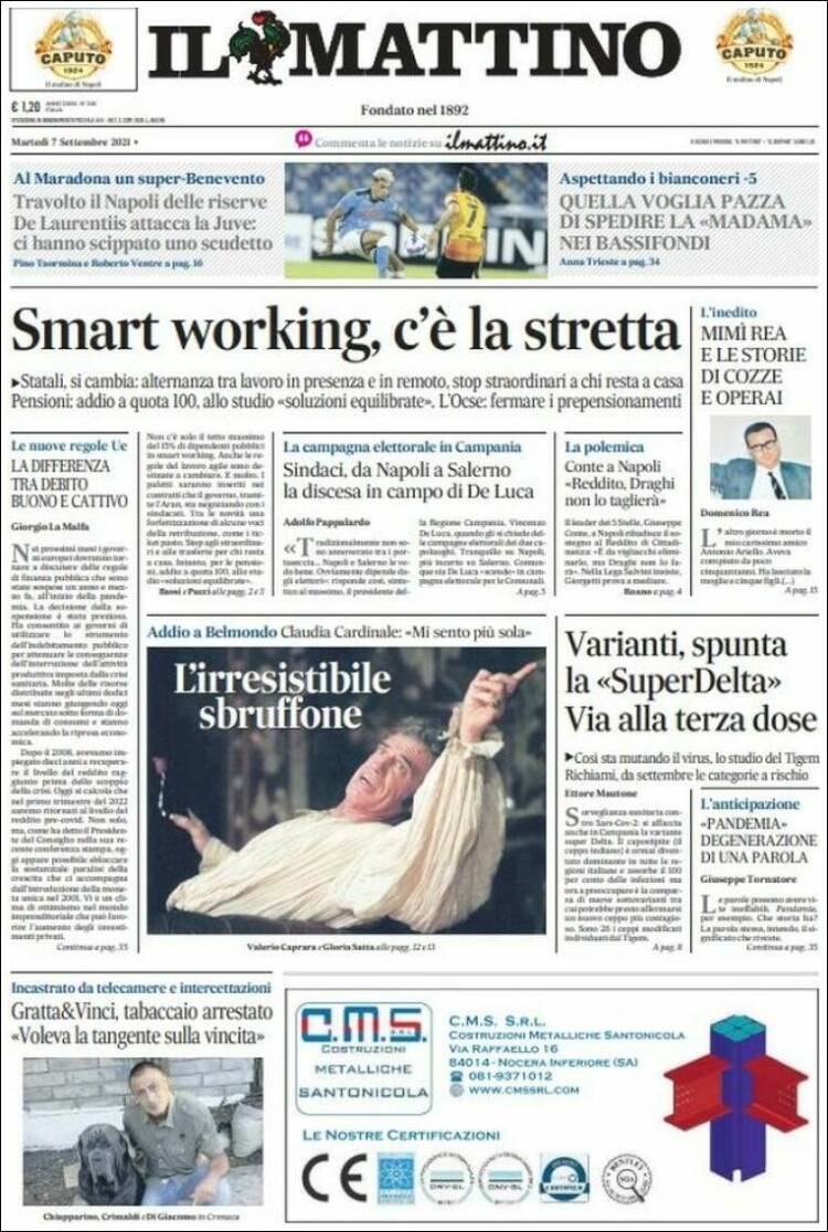 Portada de Il Mattino (Italia)