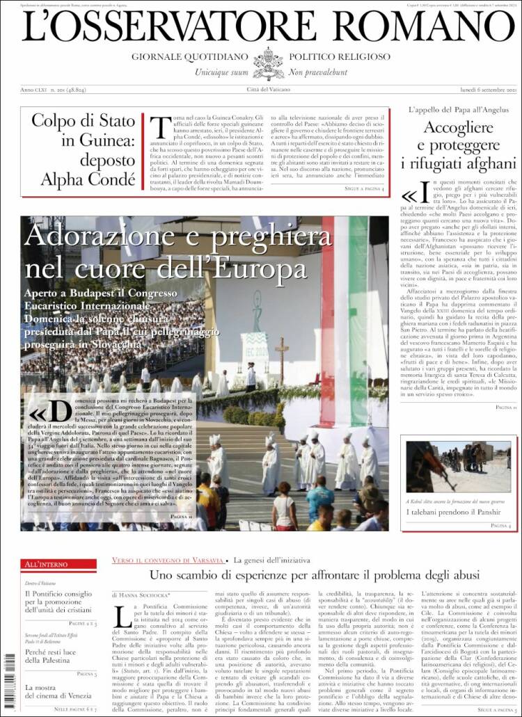 Portada de L'Osservatore Romano (Italia)