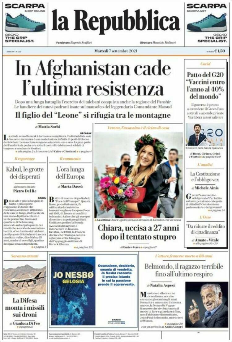 Portada de La Repubblica (Italia)