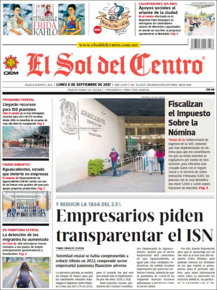 Portada de El Sol del Centro (México)