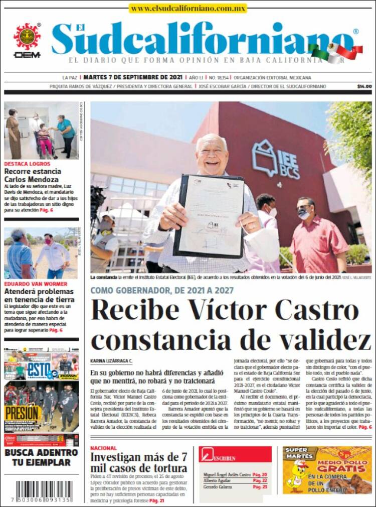 Portada de El Sudcaliforniano (M&eacute;xico)