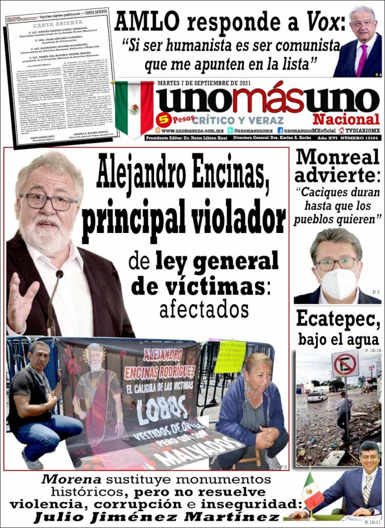 Portada de unomásuno (México)