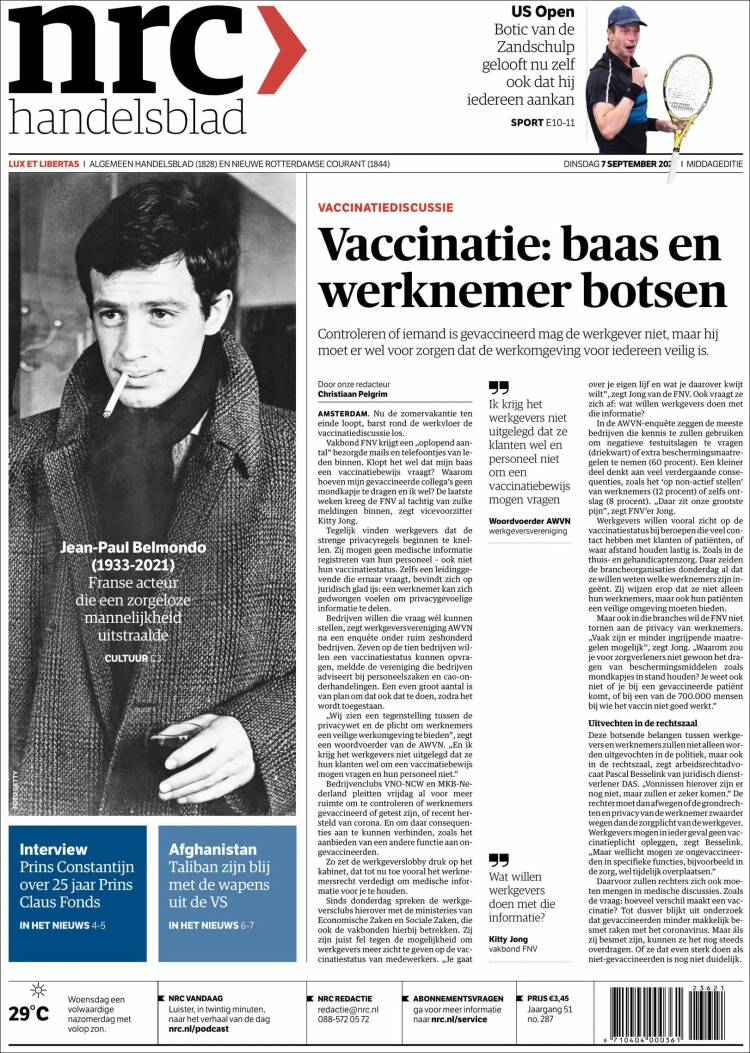 Portada de NRC Handelsblad (Pa&iacute;ses Bajos)