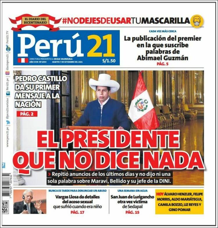 Periódico Perú 21 (Perú). Periódicos de Perú. Toda la prensa de hoy
