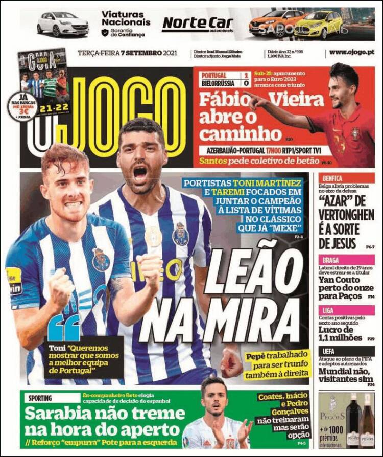 Portada de O Jogo (Portugal)