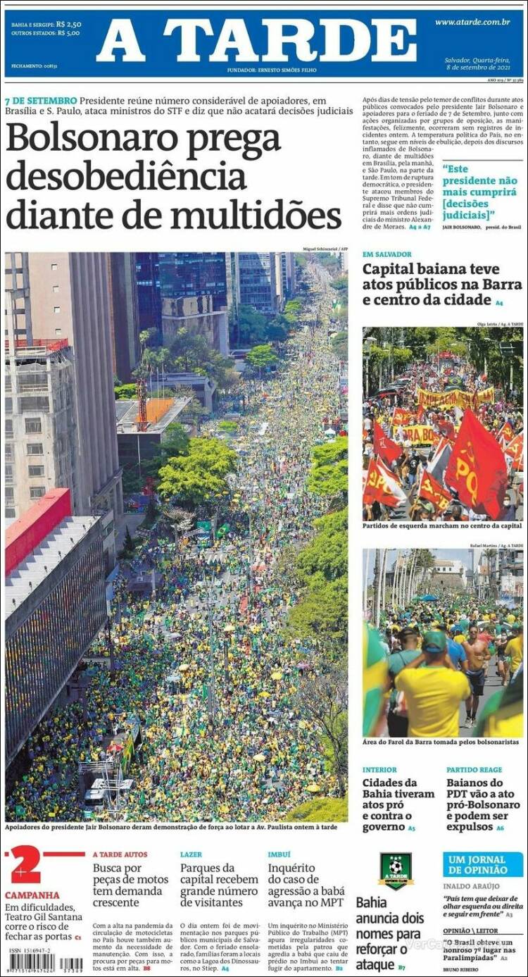 Portada de Diário A Tarde (Brasil)