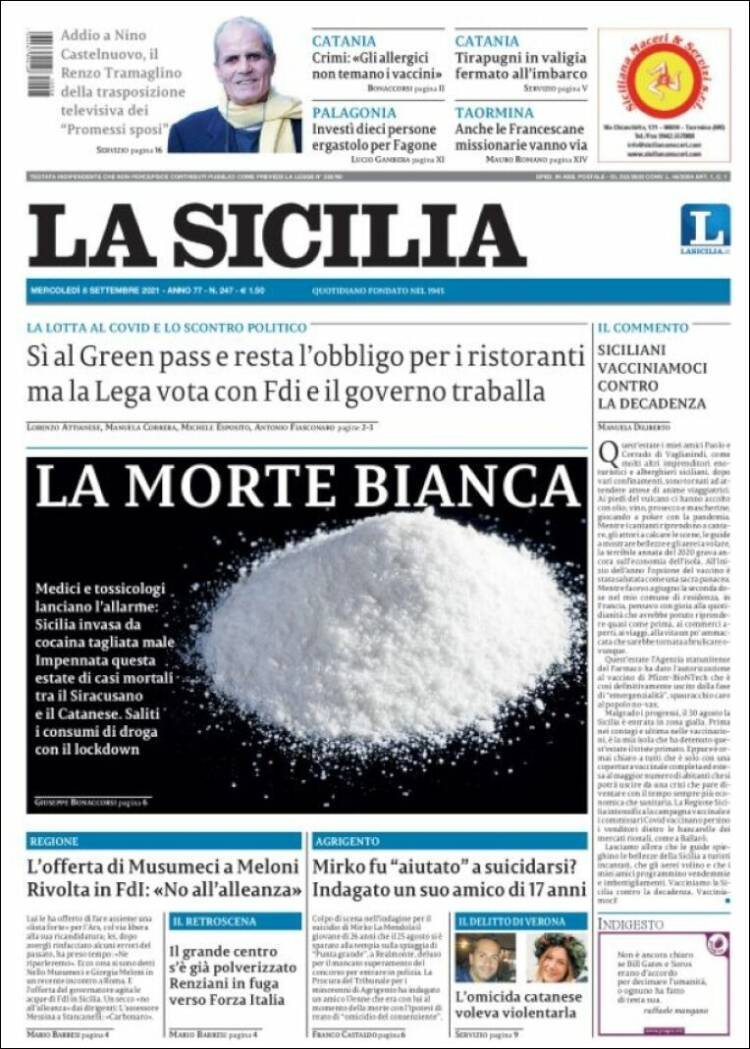 Portada de La Sicilia (Italia)