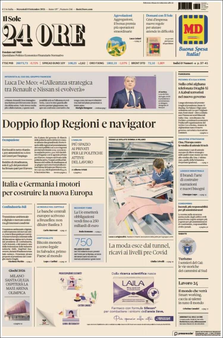 Portada de Il Sole 24 ORE (Italia)