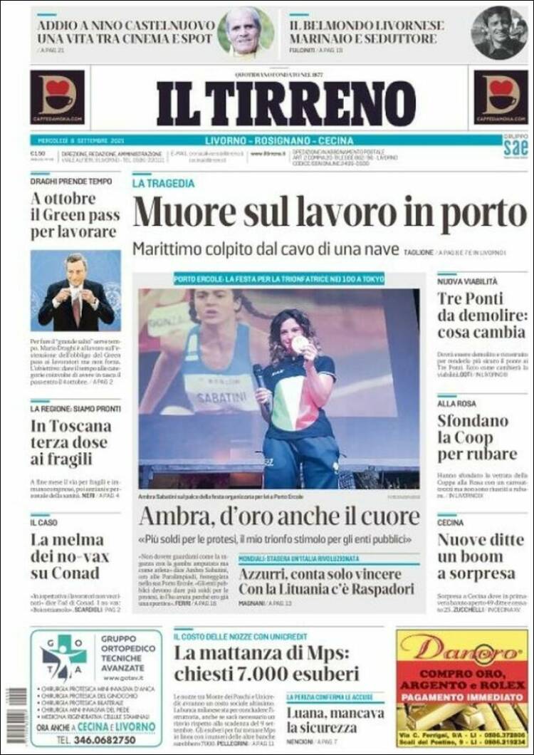 Portada de Il Tirreno (Italia)