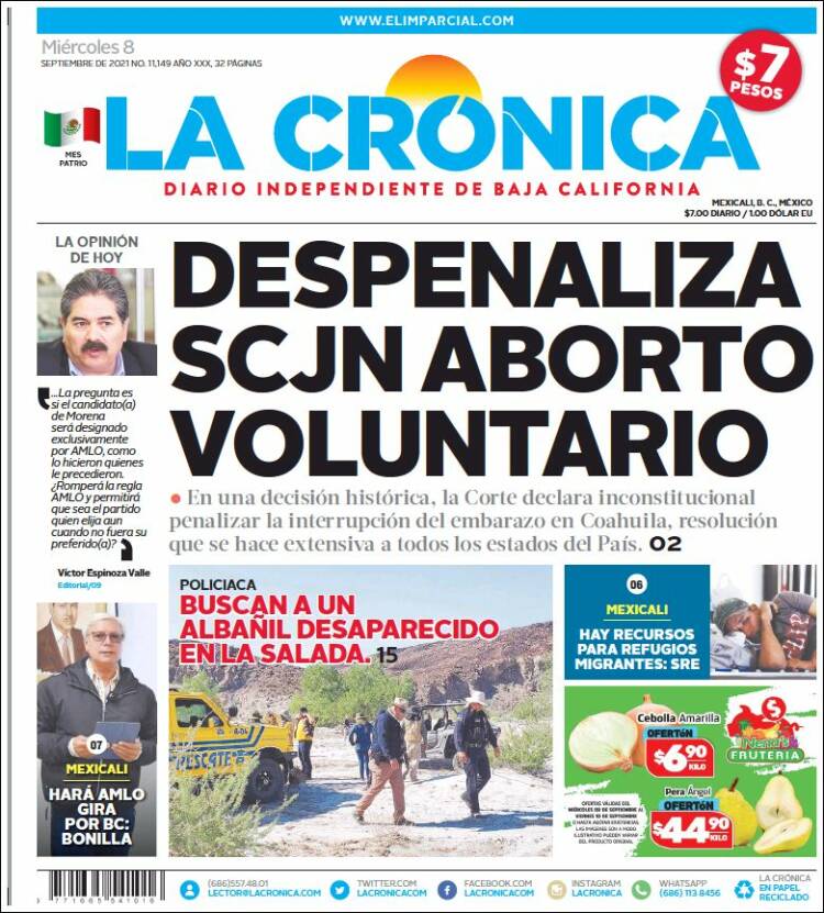 Portada de La Crónica de Baja California (M&eacute;xico)
