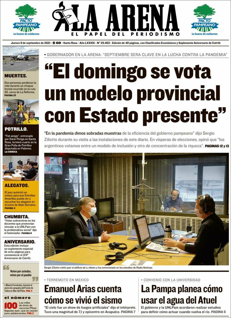 Portada de Diario La Arena (Argentina)