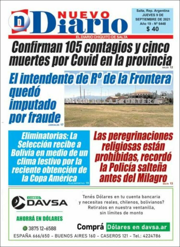 Portada de Nuevo Diario de Salta (Argentina)