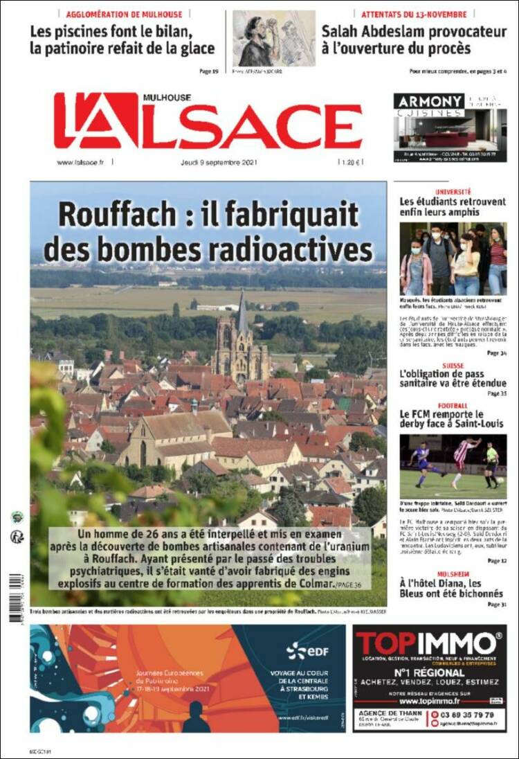 Portada de Journal L'Alsace (Francia)