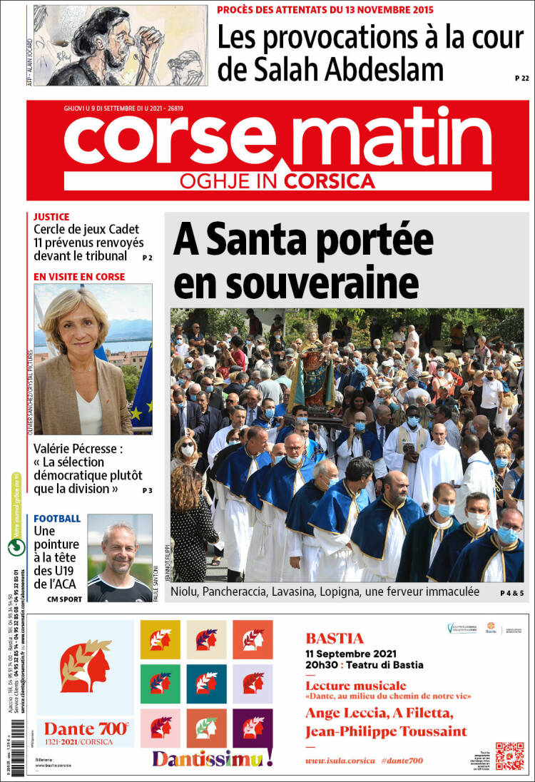 Portada de Corse-Matin (Francia)