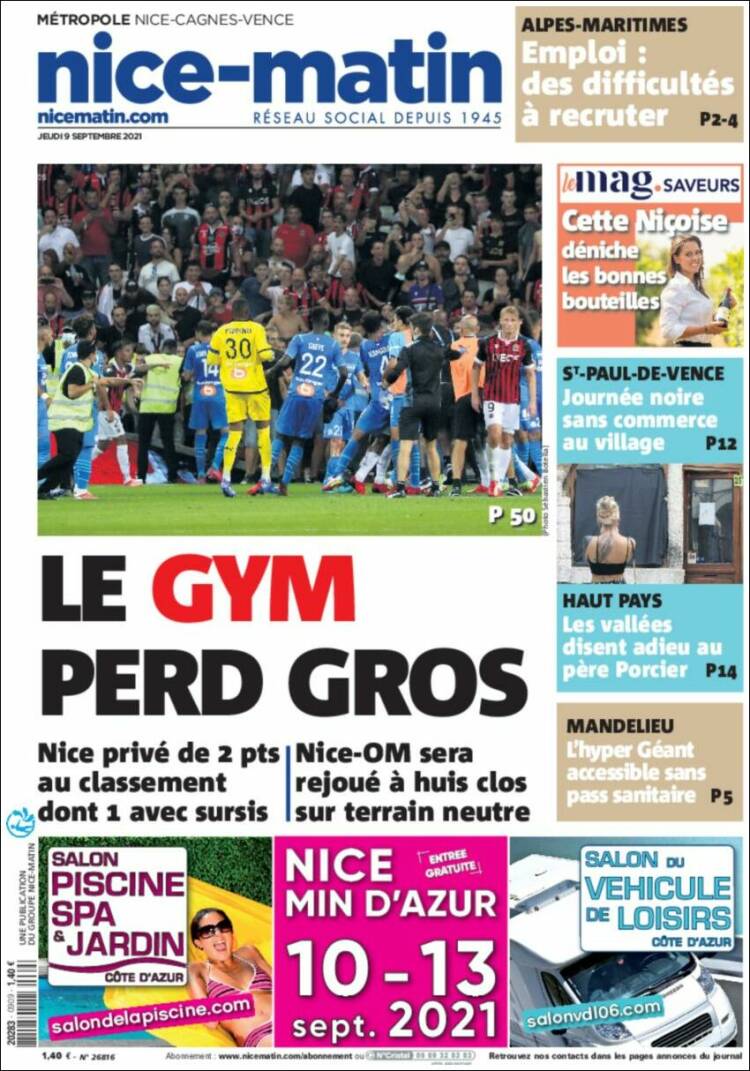 Portada de Nice-Matin (Francia)