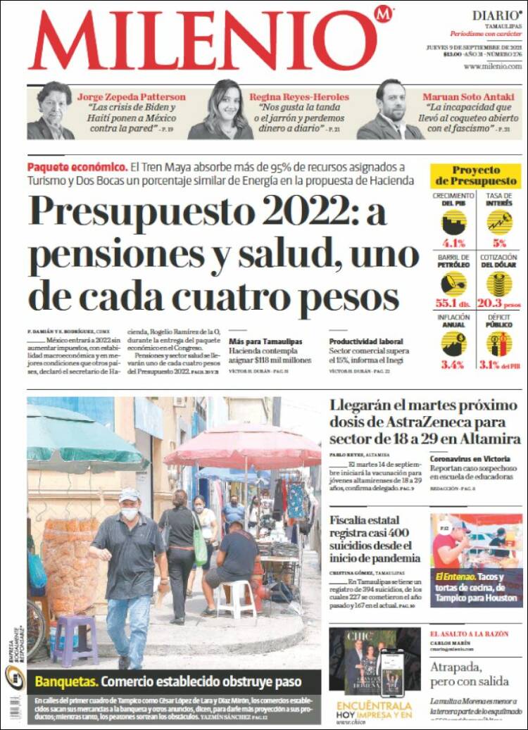 Portada de Milenio - Tamaulipas (México)