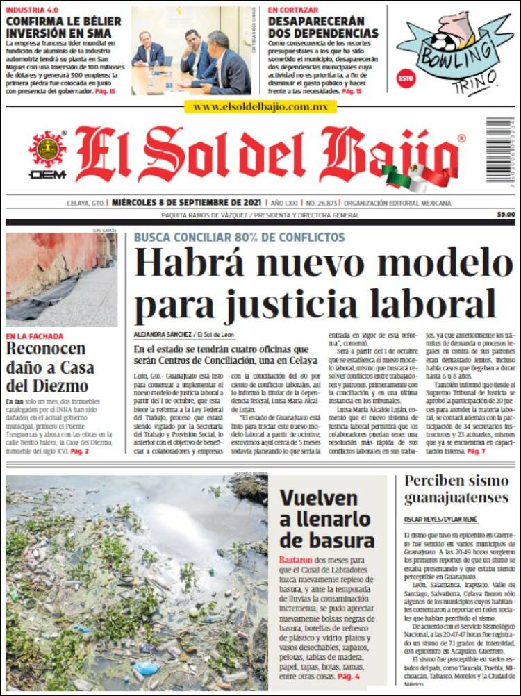 Portada de El Sol del Bajio (México)