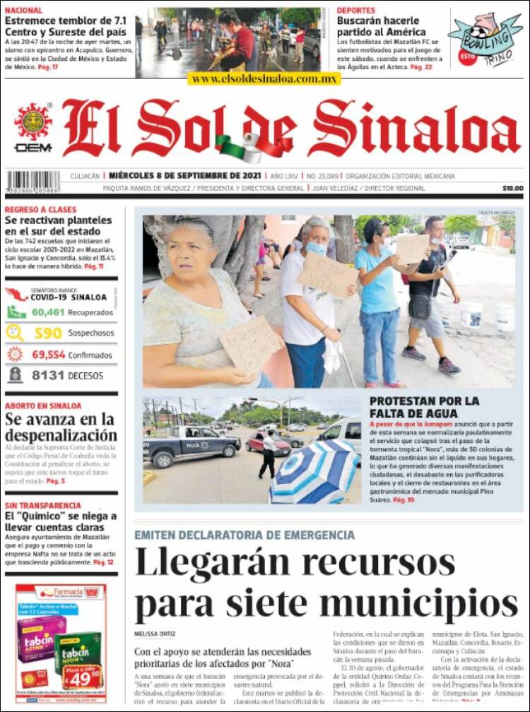 Portada de El Sol de Sinaloa (México)