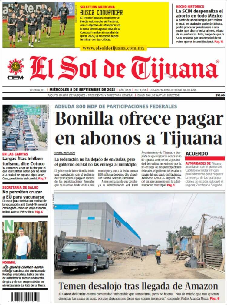 Portada de El Sol de Tijuana (México)