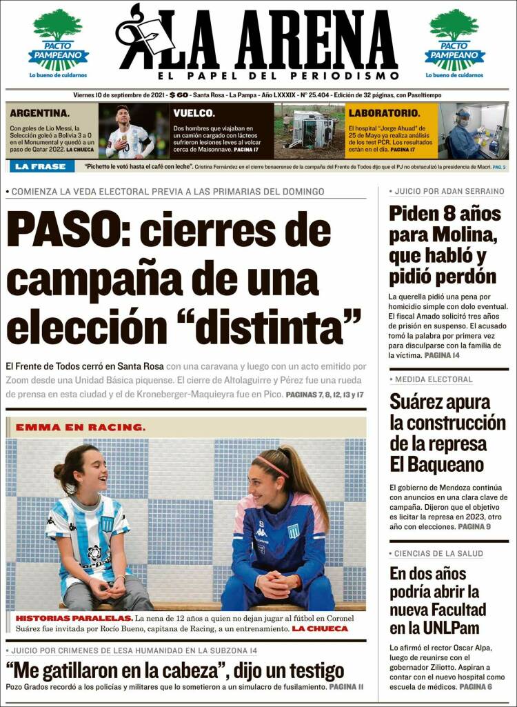 Portada de Diario La Arena (Argentina)