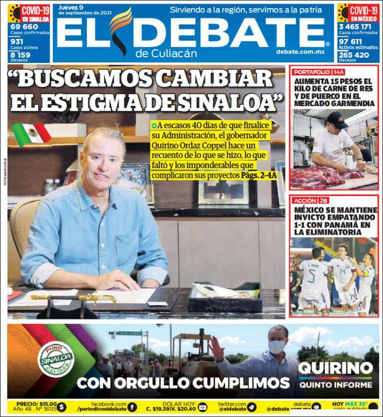 Portada de El Debate de Culiacán (México)