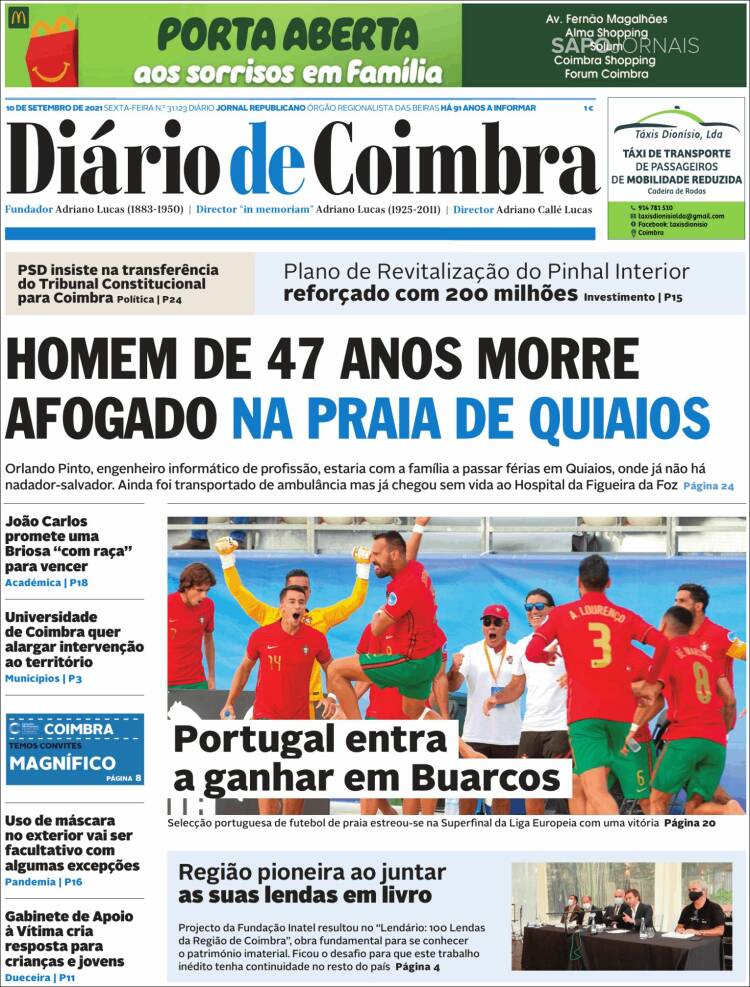 Portada de Diário de Coimbra (Portugal)