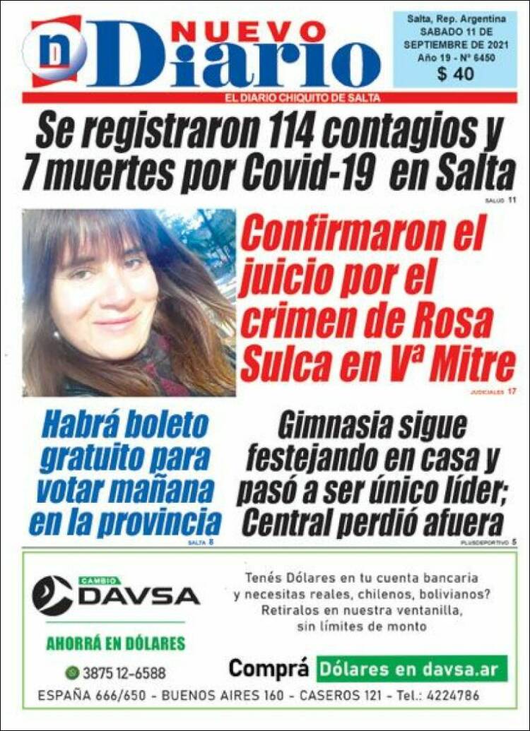 Portada de Nuevo Diario de Salta (Argentina)