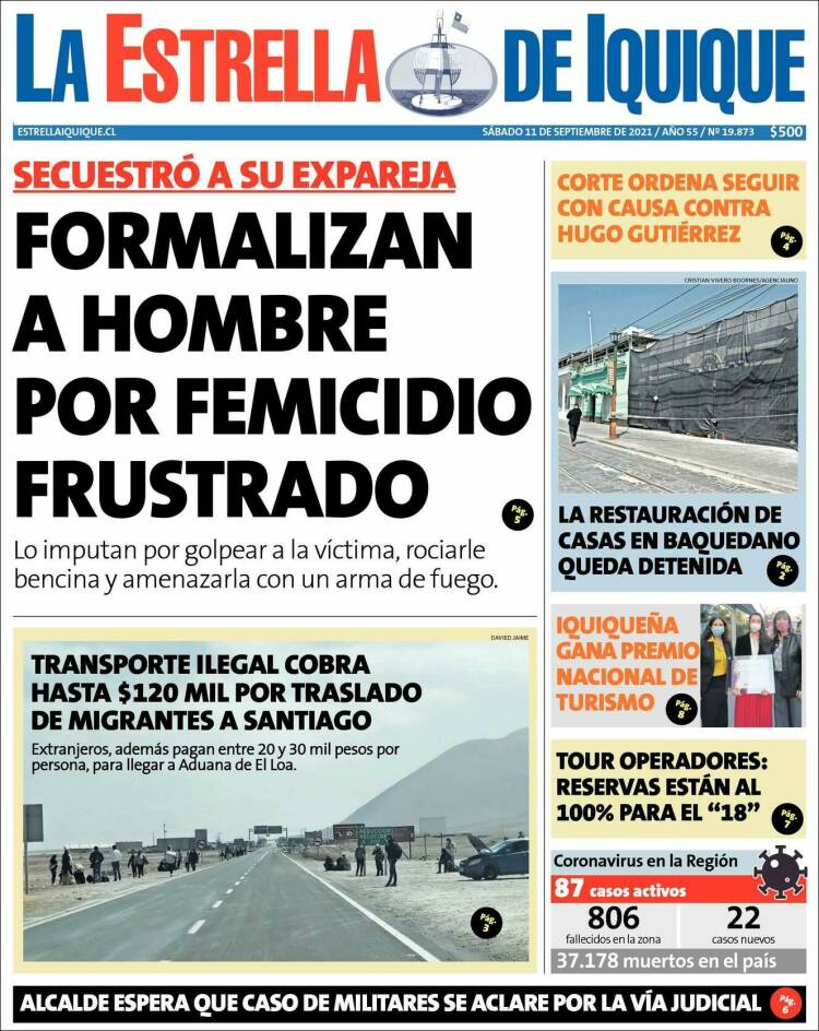 Portada de La Estrella de Iquique (Chile)