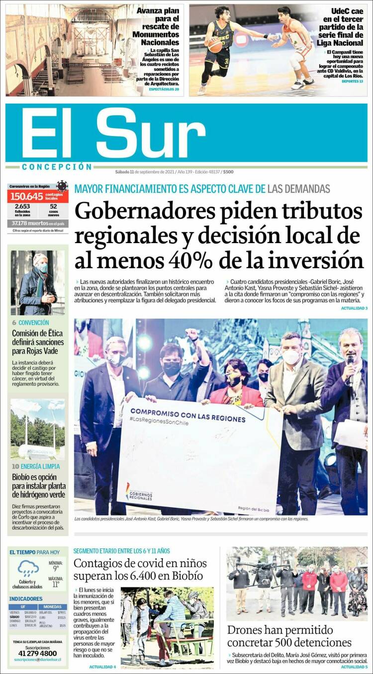 Portada de El Sur (Chile)