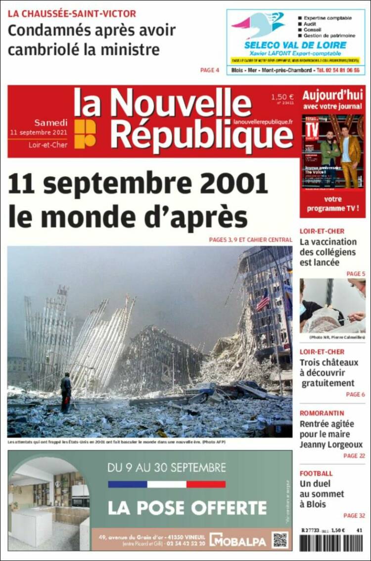 Portada de La Nouvelle Republique (Francia)