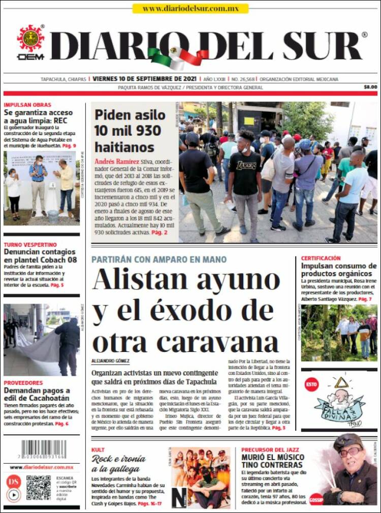 Portada de El Diario del Sur (México)