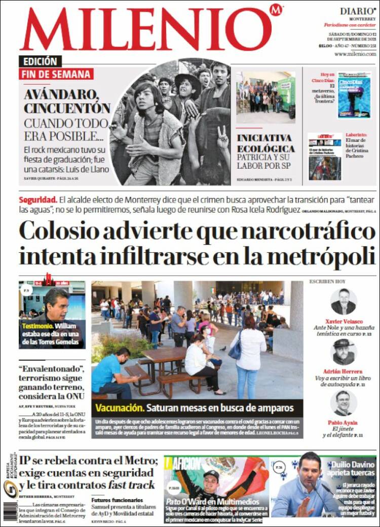 Portada de Milenio de Monterrey (México)