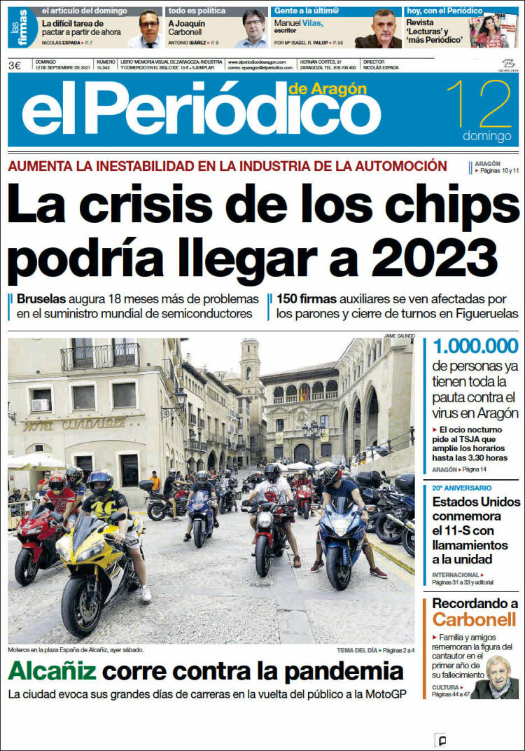 Portada de El Periódico de Aragón (España)