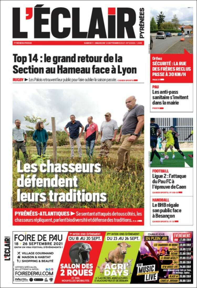 Portada de L'Eclair des Pyrénées (Francia)