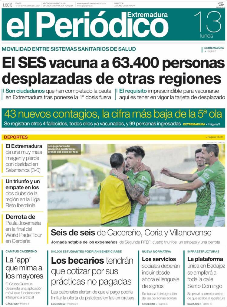 Portada de El Periódico de Extremadura (España)