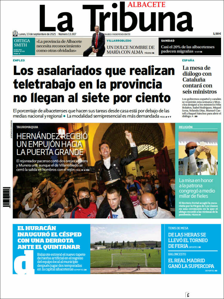 Portada de La Tribuna de Albacete (España)