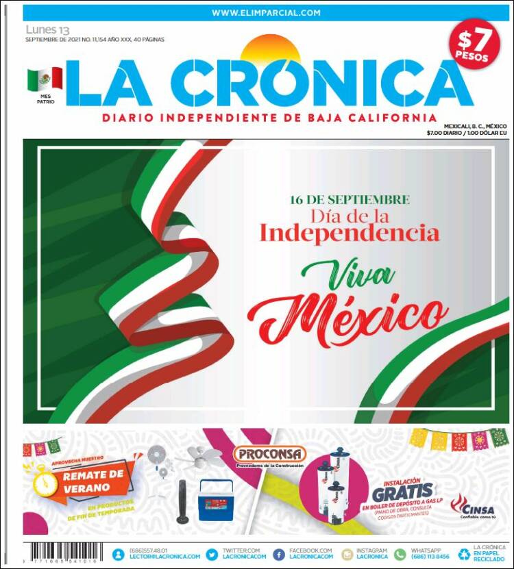 Portada de La Crónica de Baja California (M&eacute;xico)