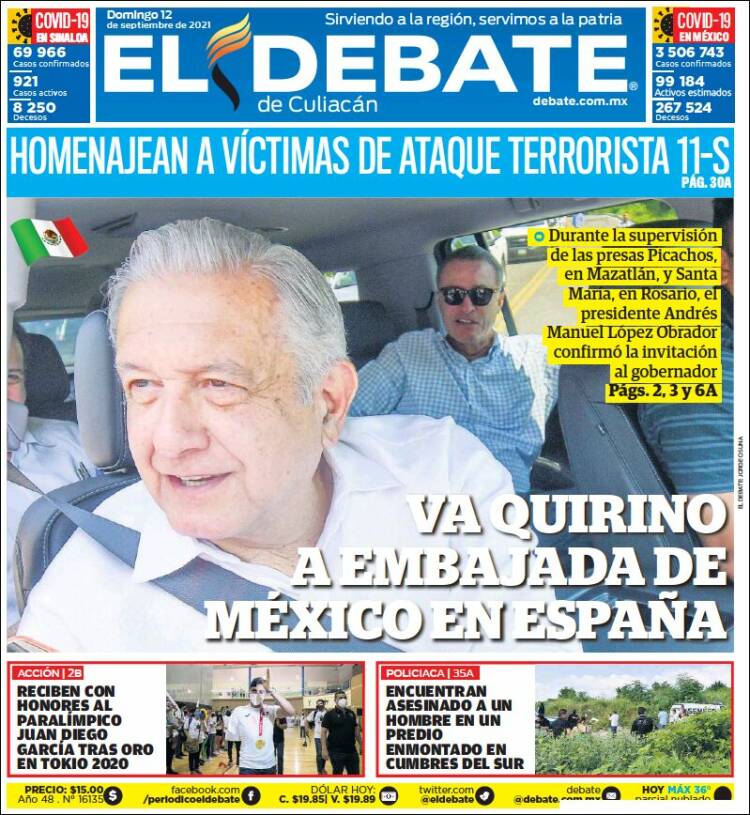 Portada de El Debate de Culiacán (M&eacute;xico)