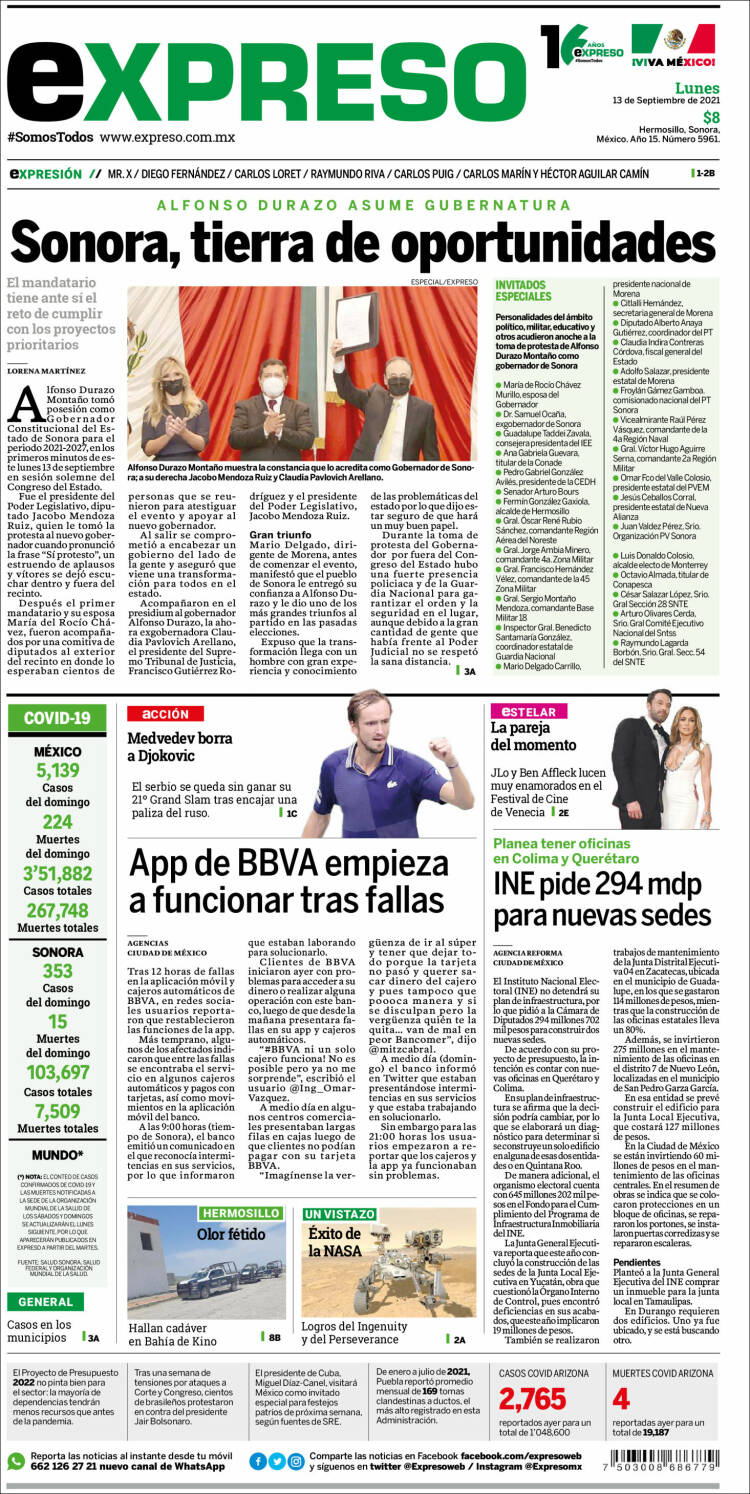 Portada de Expreso (M&eacute;xico)