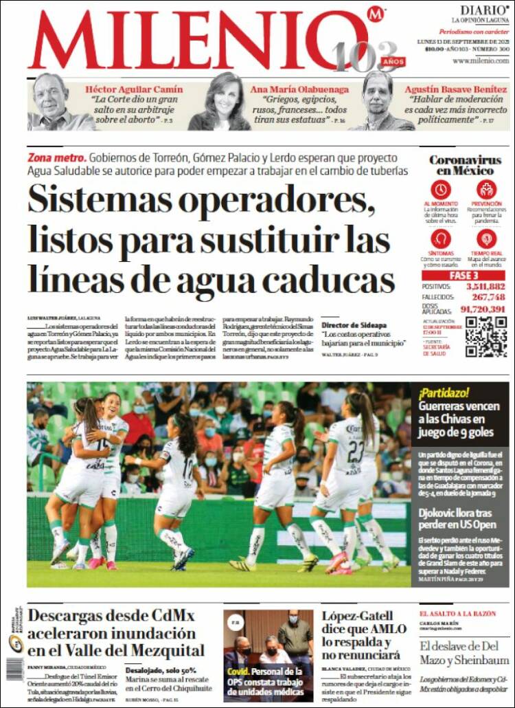 Portada de Milenio - Laguna (M&eacute;xico)