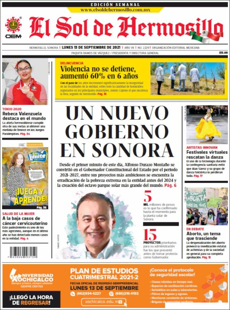 Portada de El Sol de Hermosillo (M&eacute;xico)