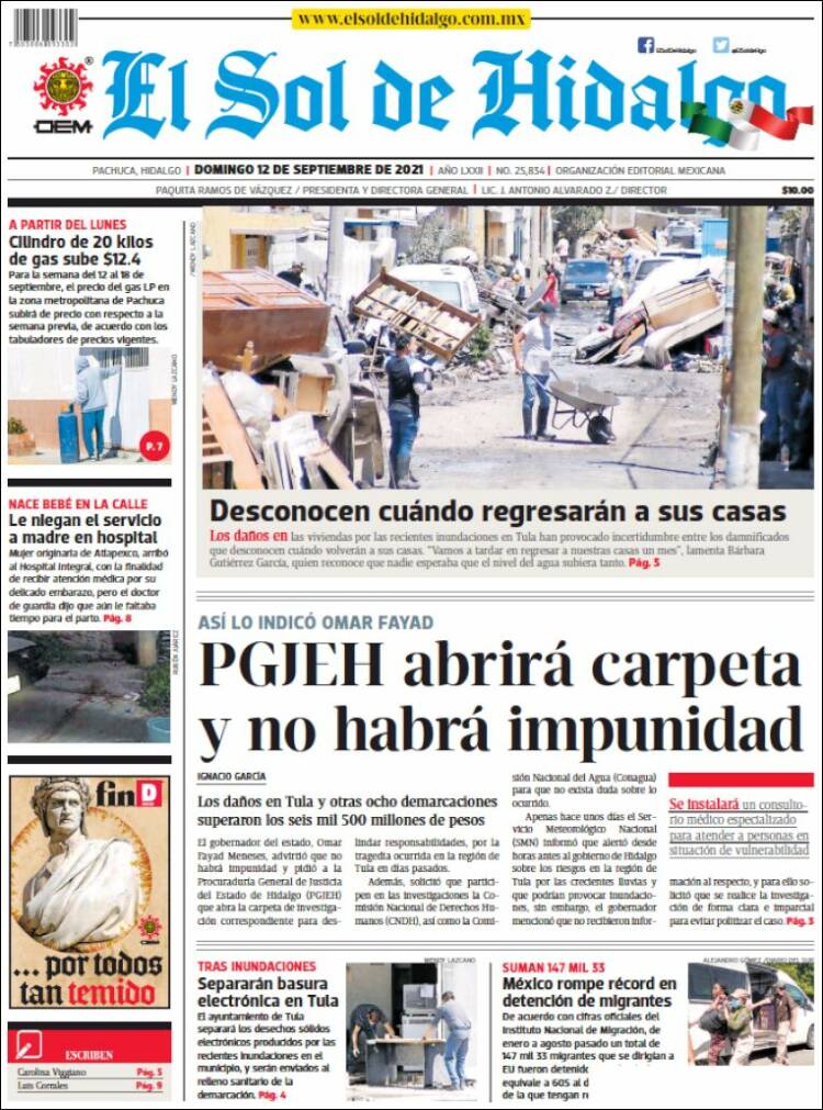 Portada de El Sol de Hidalgo (M&eacute;xico)