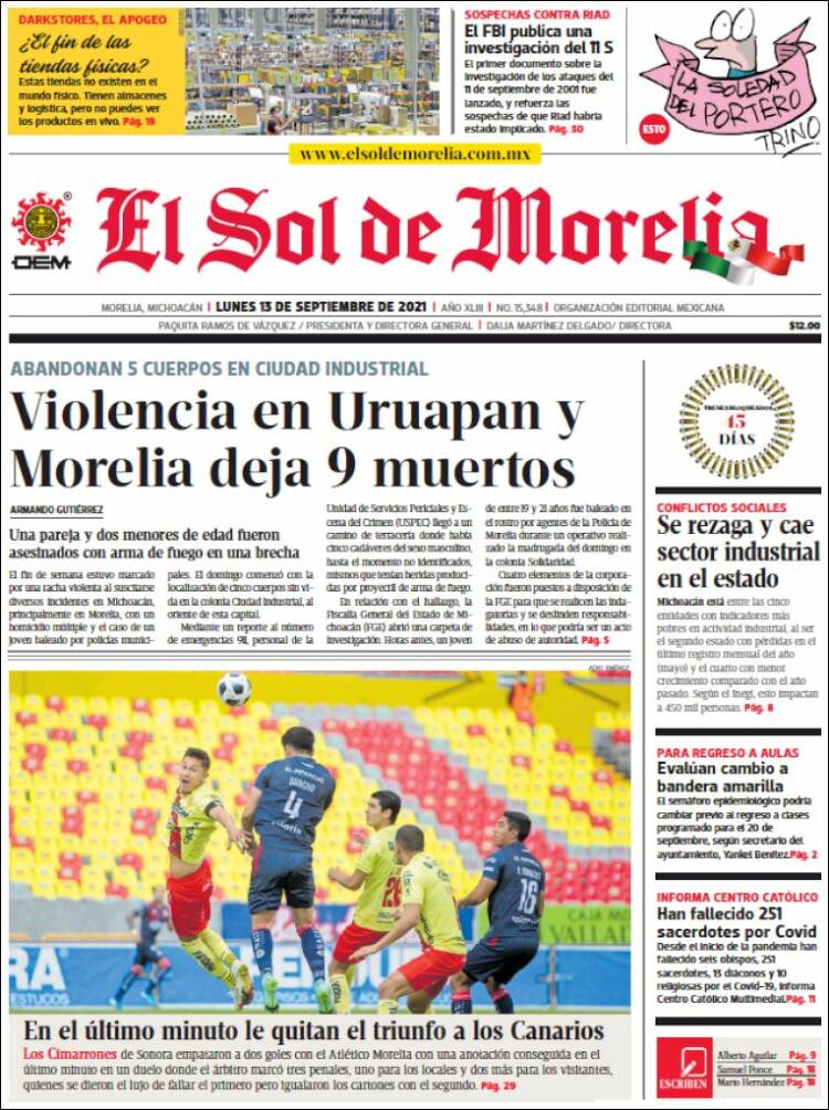 Portada de El Sol de Morelia (M&eacute;xico)
