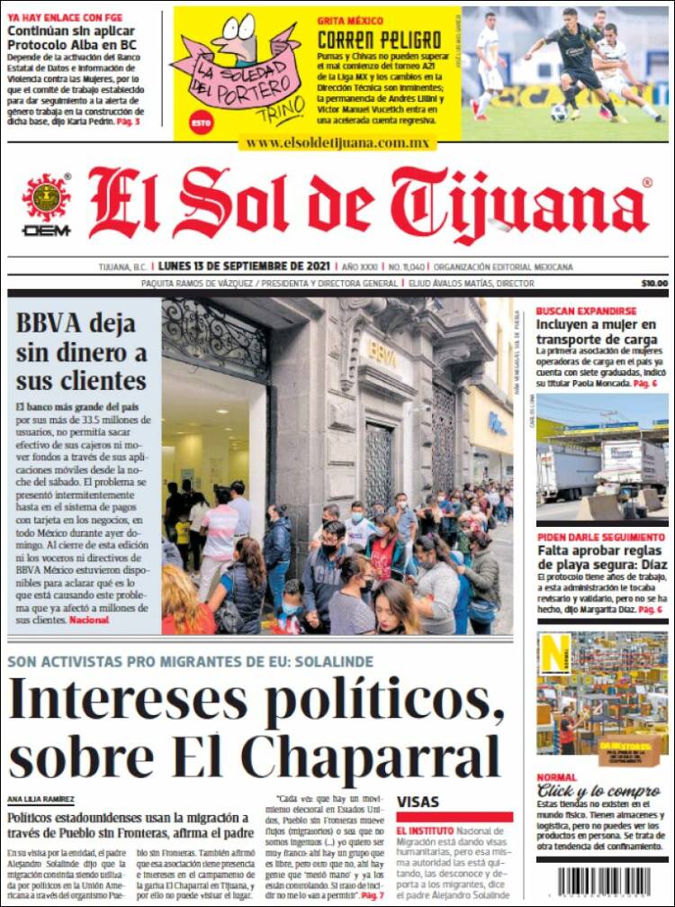Portada de El Sol de Tijuana (M&eacute;xico)