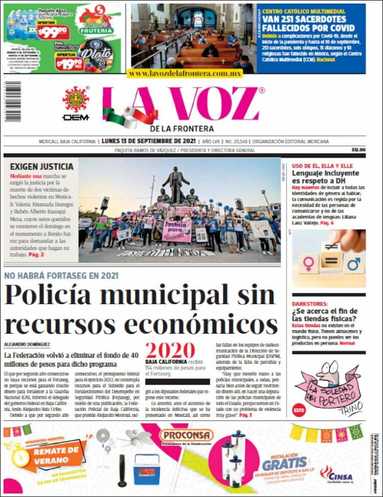 Portada de La Voz de la Frontera (M&eacute;xico)